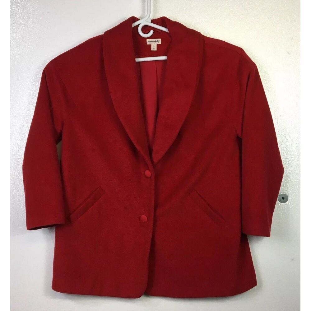 Vtg Madison Wool Pea Coat Womens Sz XL Red 2 Button Dress Jacket Lined Career